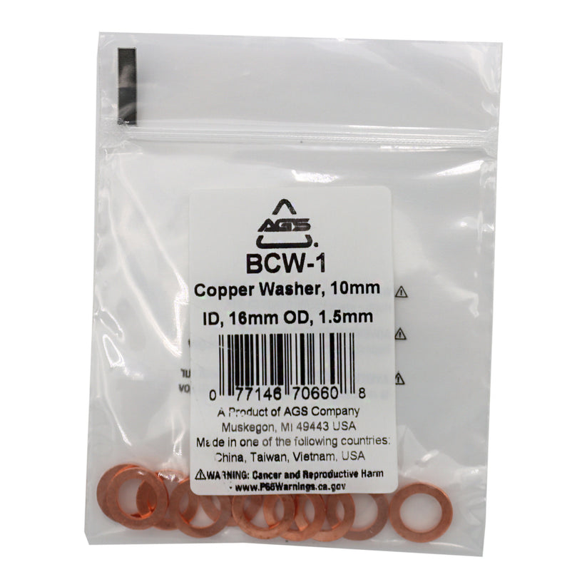Copper Washers, 10mm ID, 16mm OD