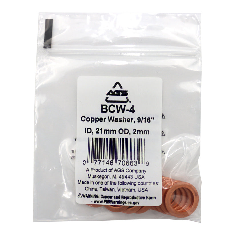 Copper Washers, 9/16" ID, 13/16" OD