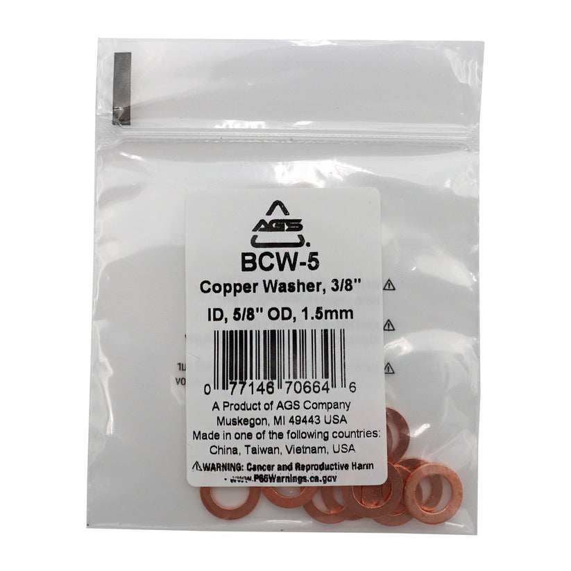 Copper Washers, 3/8" hole, 5/8" OD