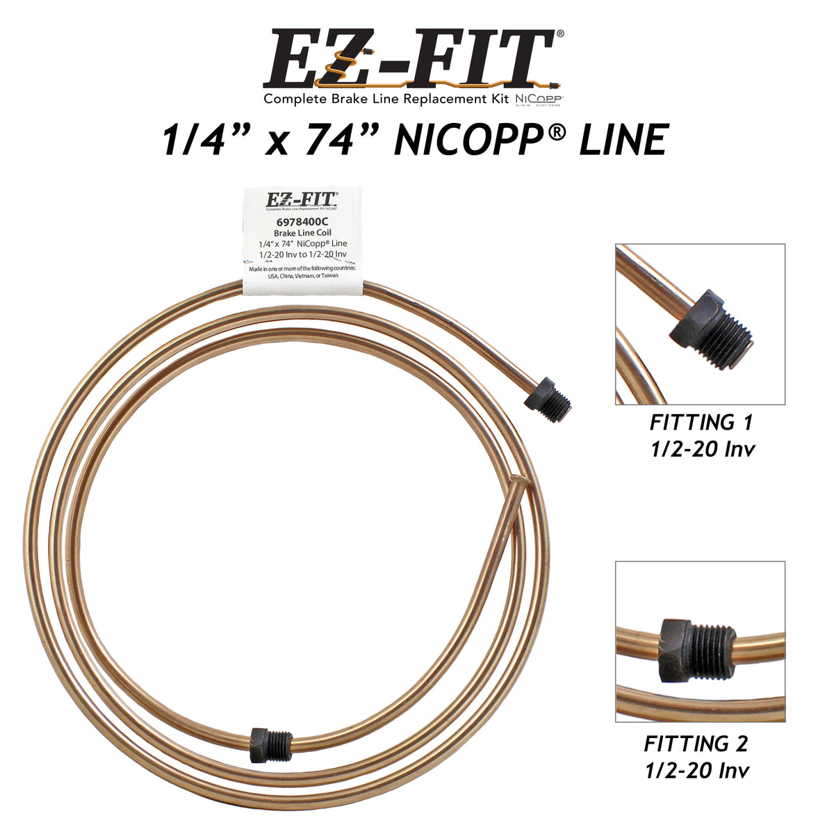 EZFit Nickel Copper Brake Line 1/4" x 74", (1/220 I)(1/220 I
