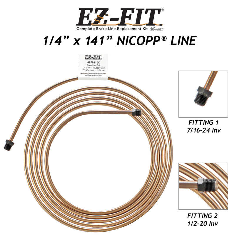 EZ-Fit Nickel Copper Brake Line - 1/4" x 141", (7/16-24 I)(1/2-20 I)