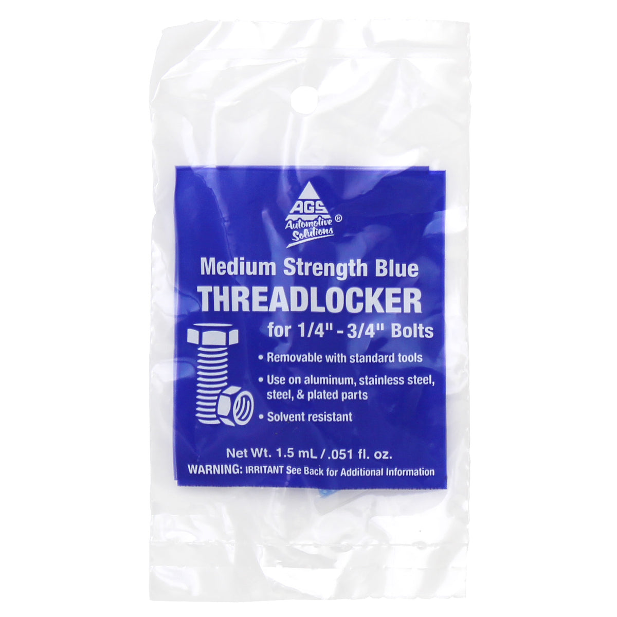Blue Threadlocker, Pouch, 1.5 mL, Case of 1000 AGS Company Automotive Solutions