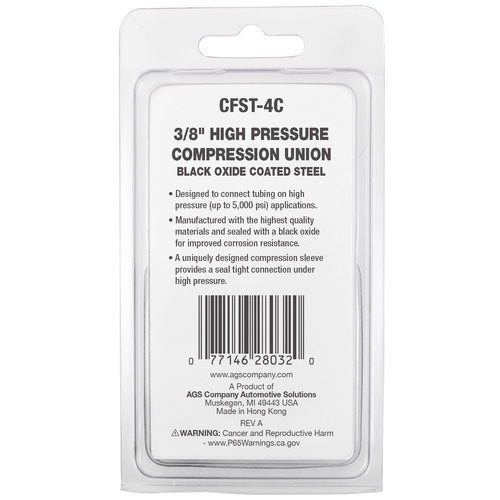 Union Compression, High Pressure, Black Oxide Coated Steel, 3/8