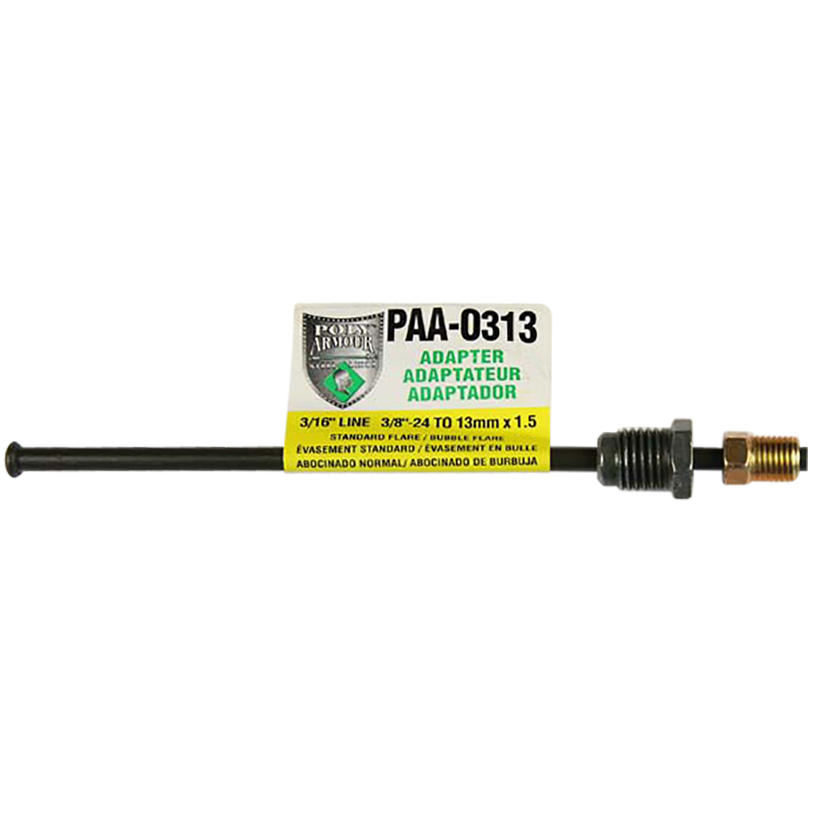 PVF Steel Brake Line Adapter, 3/16" x 8" (3/8-24 Inverted)(M13x1.5 Bubble)