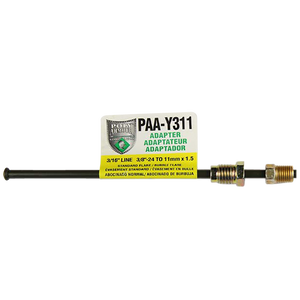 PVF Steel Brake Line Adapter 3/16" x 8" (3/8-24 Inverted × M11x1.5 Bubble)