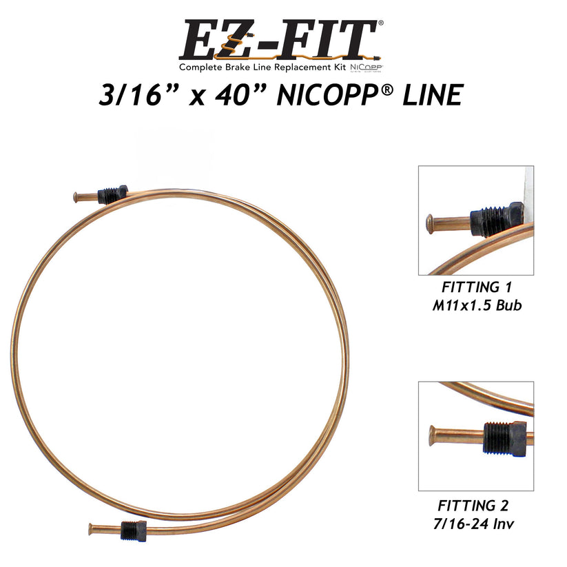 EZ-Fit NiCopp 3/16″ × 40″ Brake Line – M11×1.5 Bubble & 7/16-24 Inverted