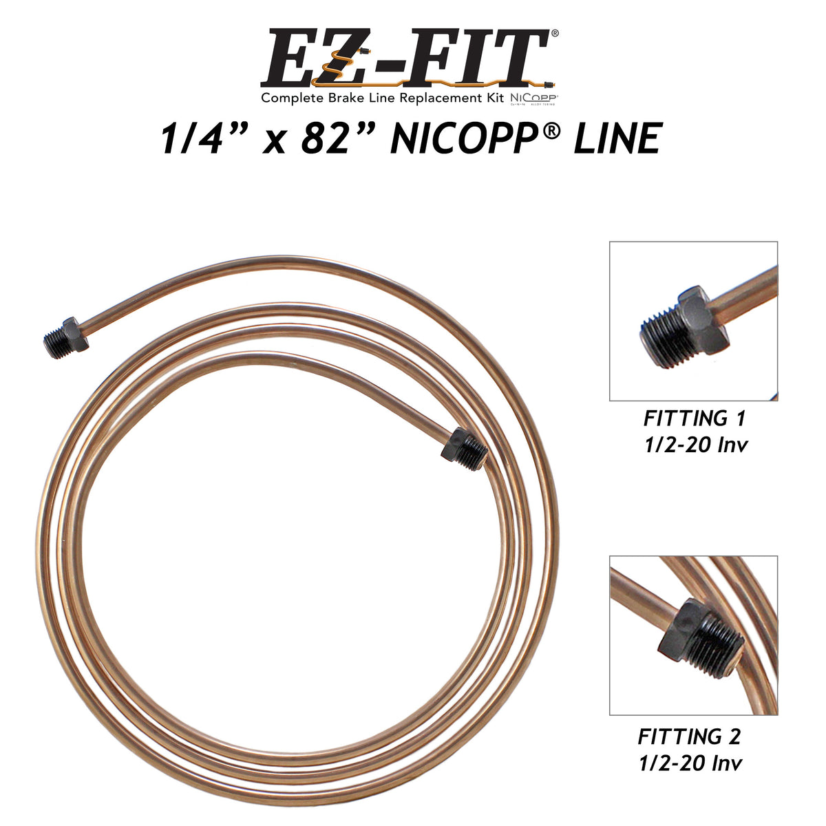 EZ-Fit NiCopp Brake Line 1/4 x 82 – Pre-Flared 1/2-20 I & 1/2-20 I