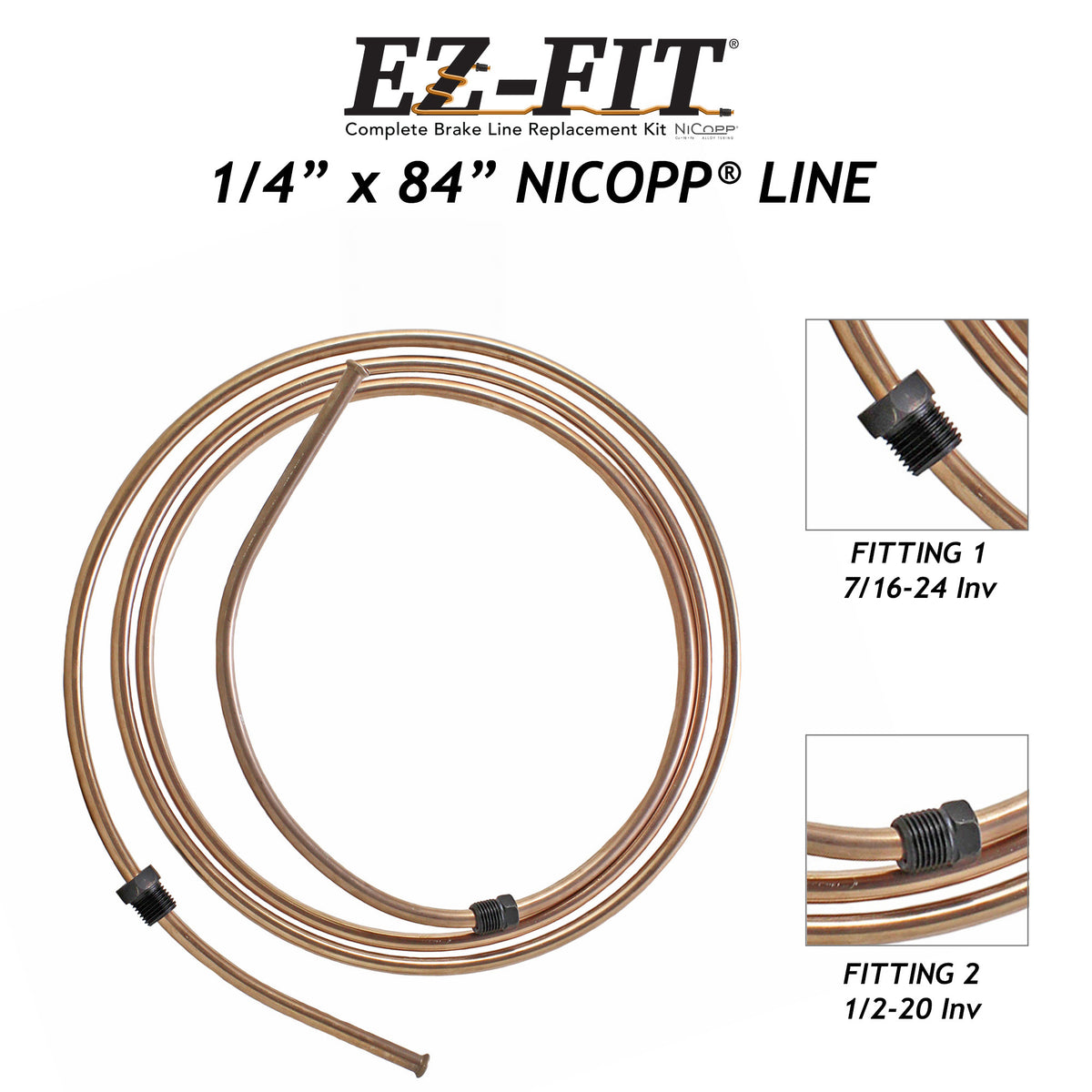 EZ-Fit NiCopp Brake Line 1/4 x 84 – Pre-Flared 7/16-24 I & 1/2-20 I