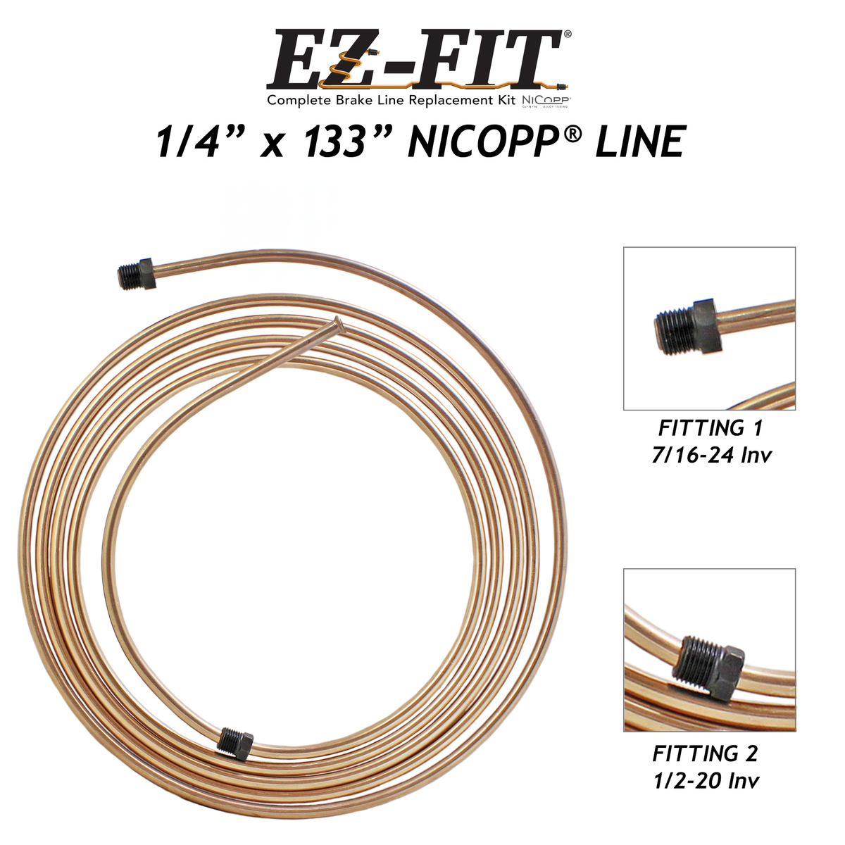 EZ-Fit NiCopp Brake Line 1/4" x 133" – Pre-Flared 7/16-24 & 1/2-20