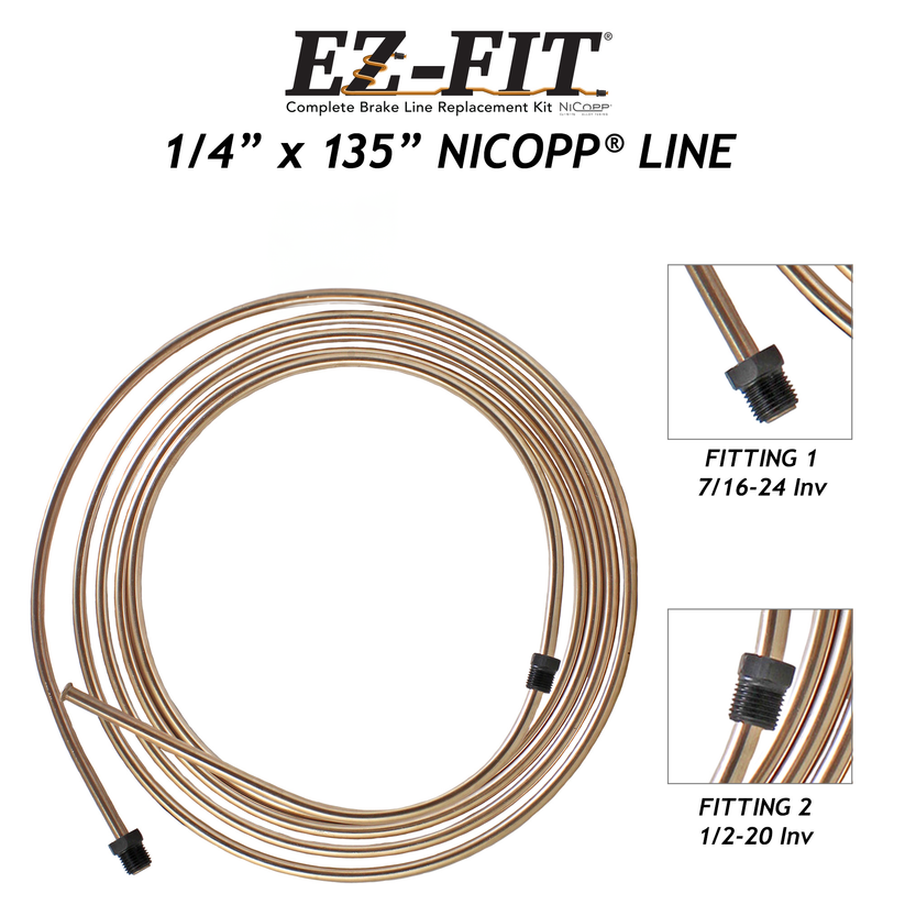 EZ-Fit Nickel Copper Brake Line - 1/4" x 135", (7/16-24 I)(1/2-20 I)