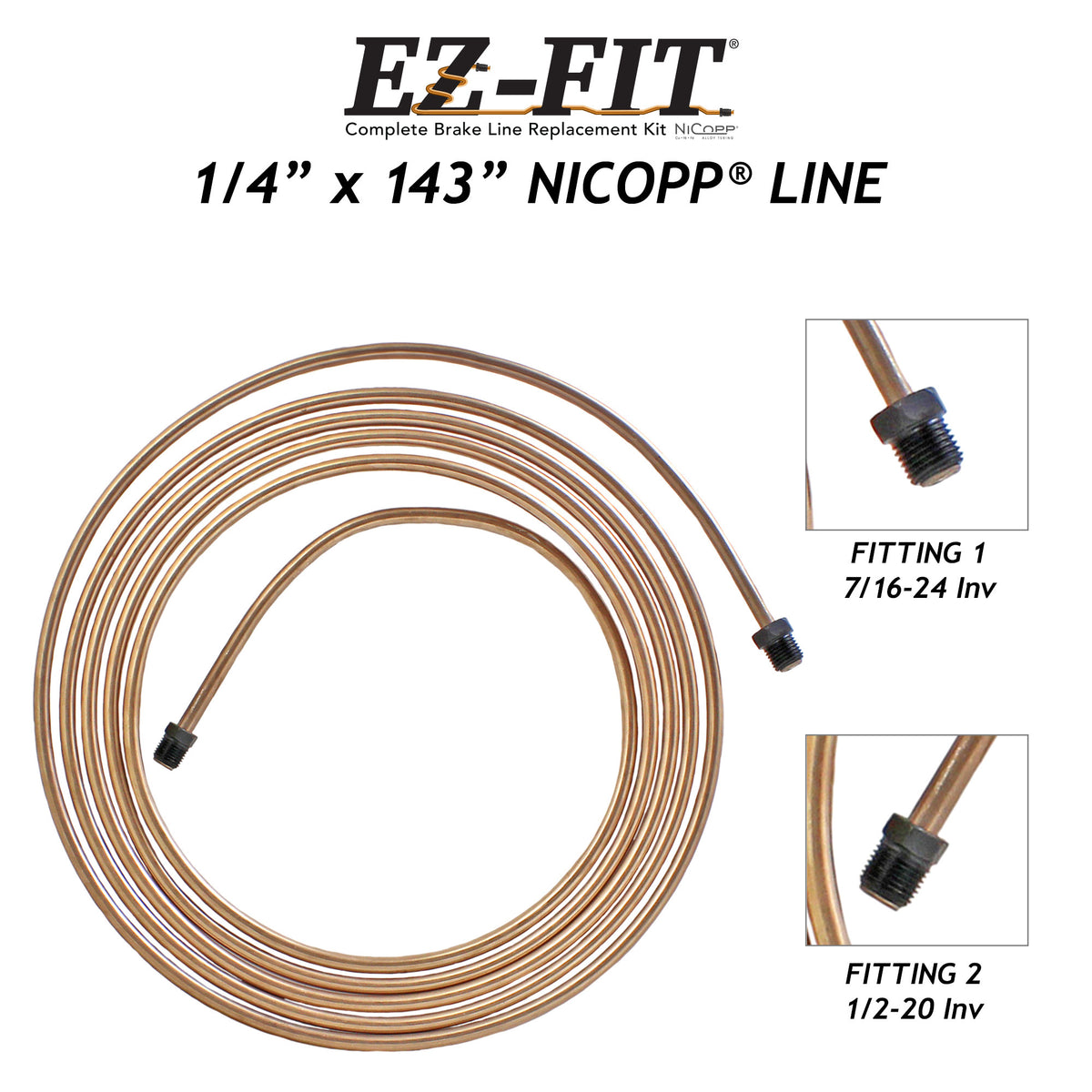 EZ-Fit NiCopp Brake Line 1/4" x 143" – Pre-Flared 7/16-24 & 1/2-20