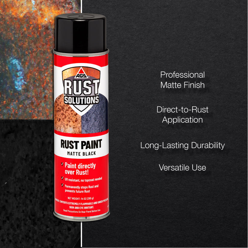 Rust Spray Paint - 14oz Matte Black Direct-to-Rust Coating With UV Protection & Weather Resistance