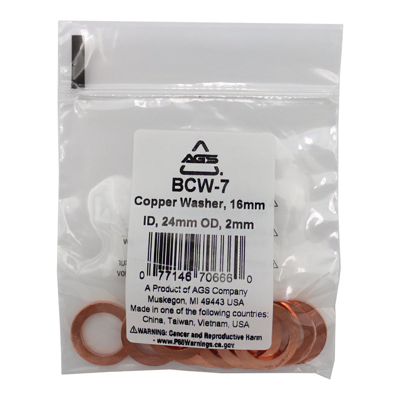 Copper Washers, 16mm ID, 24mm OD