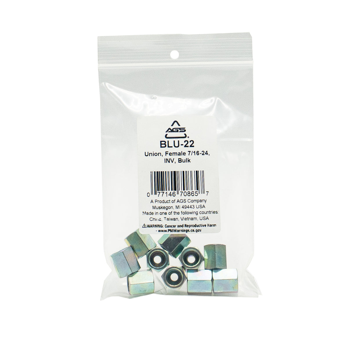 Steel Brake Line Union, Female 7/16-24, INV