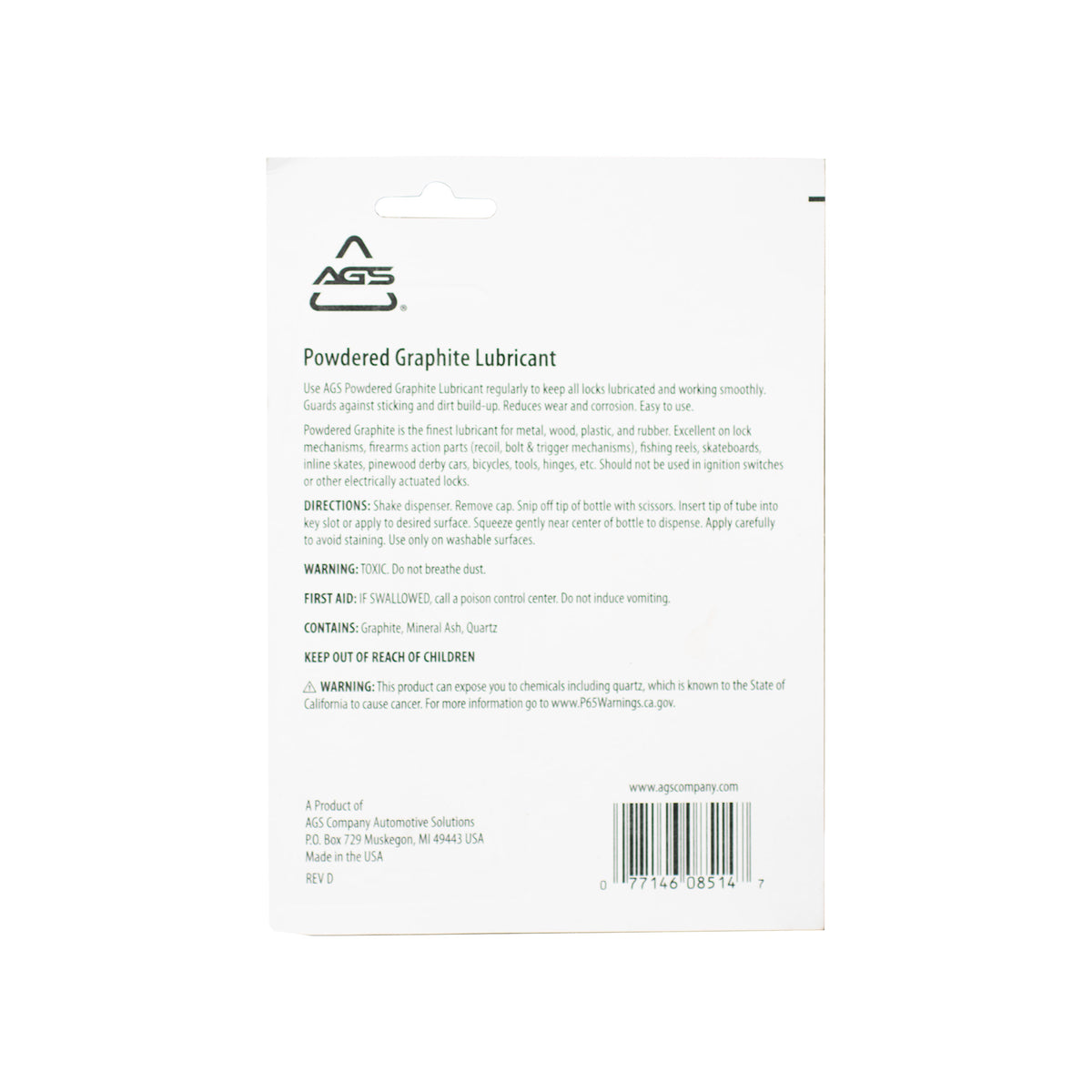 Graphite Powder Key Graphite Lubricant – Powdered Dry Lube for Locks & Hinges | AGS | AGS