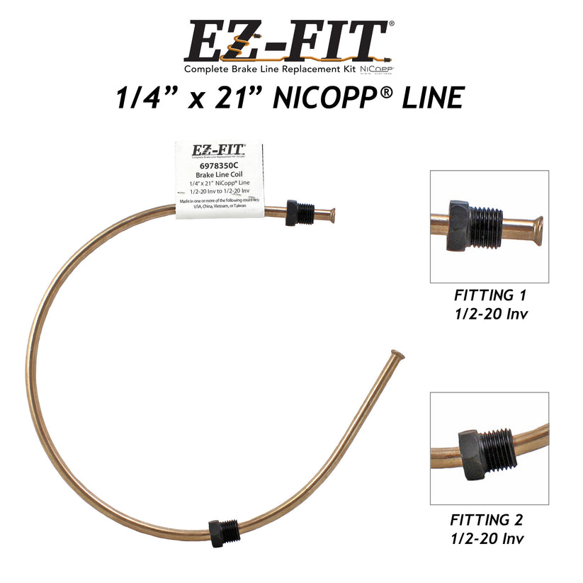 EZ-Fit Nickel Copper Brake Line - 1/4" x 21", (1/2-20 I)(1/2-20 I)
