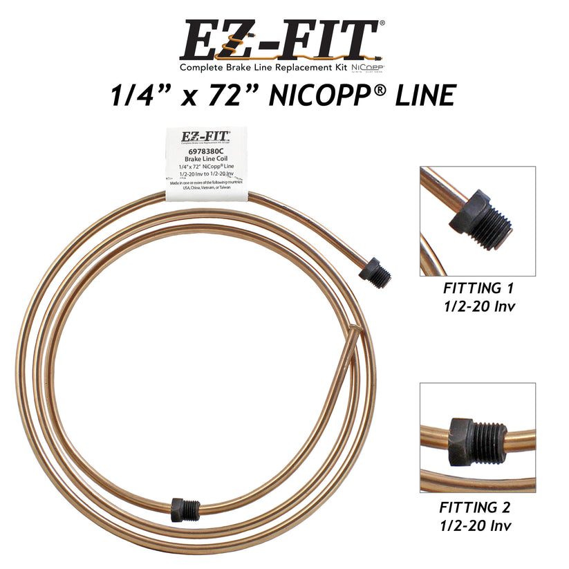 EZ-Fit Nickel Copper Brake Line - 1/4" x 72", (1/2-20 I)(1/2-20 I)