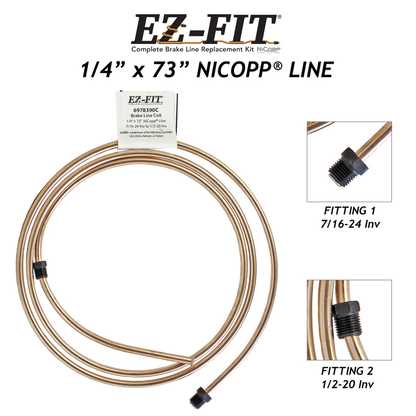 EZ-Fit Nickel Copper Brake Line - 1/4" x 73", (7/16-24 I)(1/2-20 I)