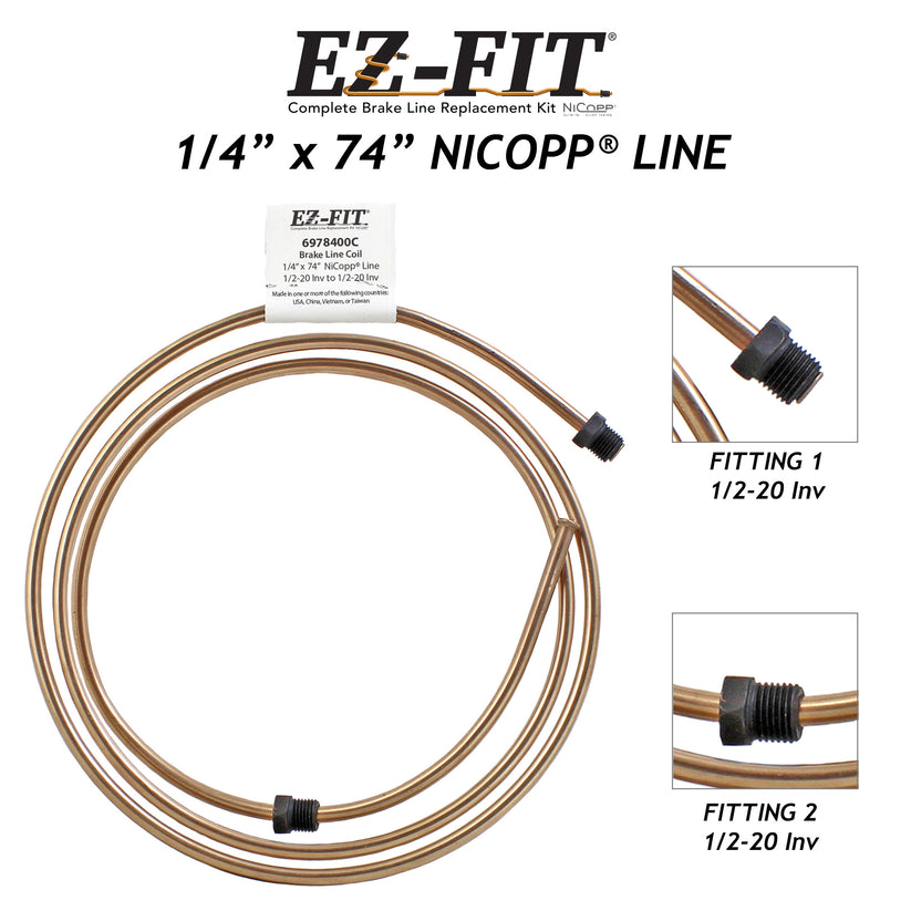 EZ-Fit Nickel Copper Brake Line - 1/4" x 74", (1/2-20 I)(1/2-20 I)