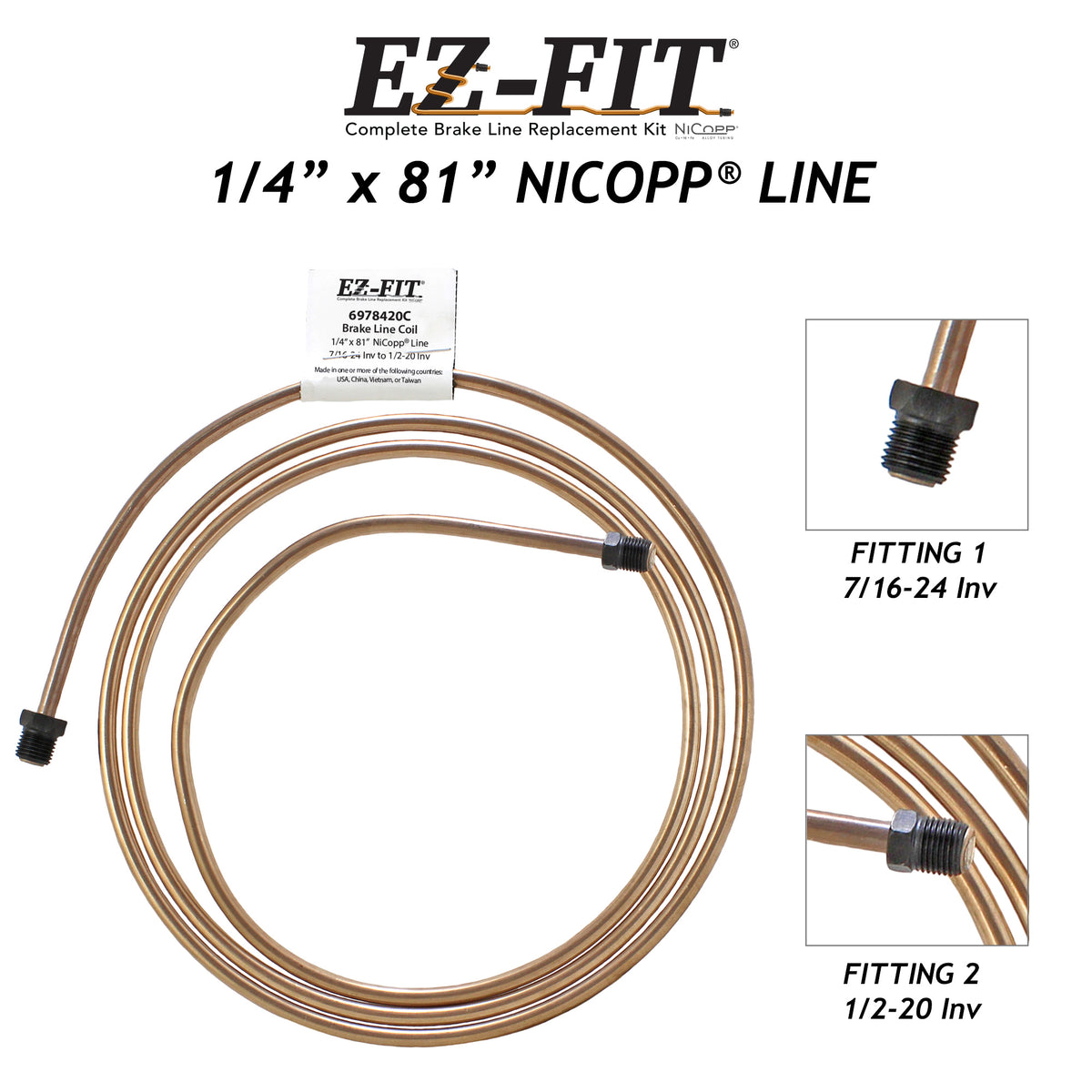 EZ-Fit NiCopp Brake Line 1/4" x 81" – Pre-Flared 7/16-24 I & 1/2-20 I