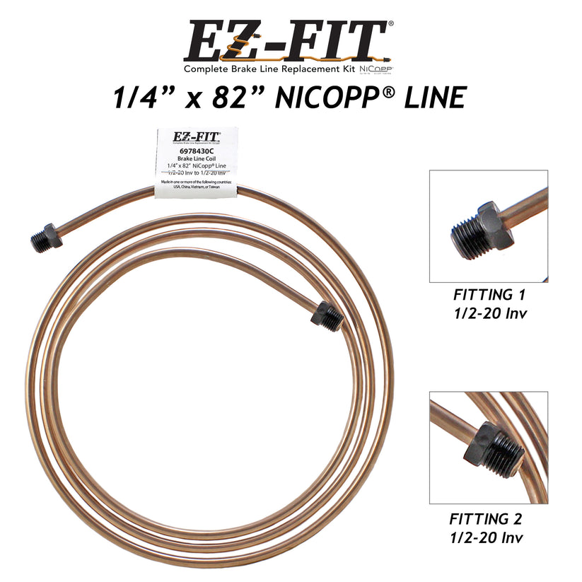 EZ-Fit Nickel Copper Brake Line - 1/4" x 82", (1/2-20 I)(1/2-20 I)