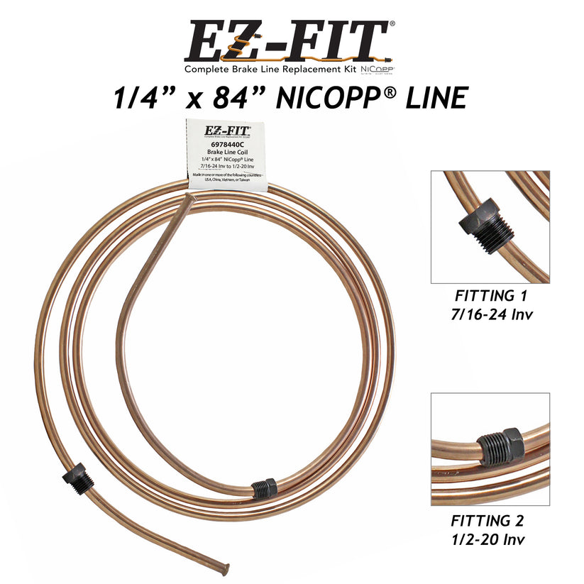 EZ-Fit NiCopp Brake Line 1/4" x 84" – Pre-Flared 7/16-24 I & 1/2-20 I