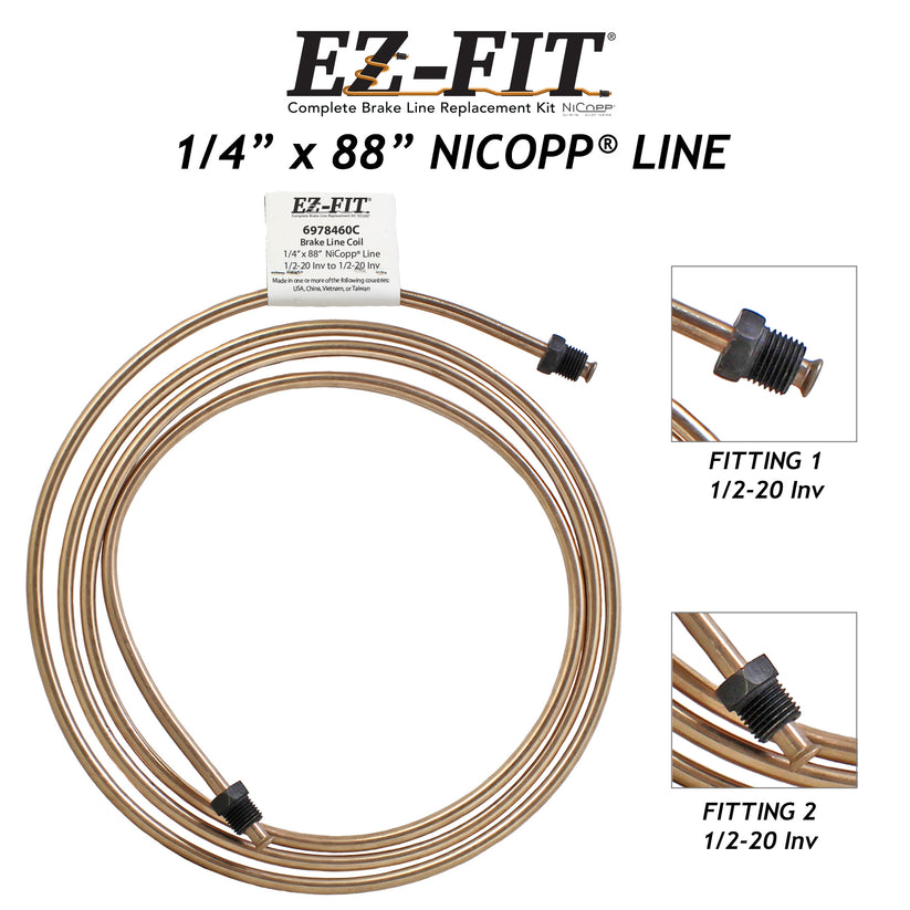 EZ-Fit NiCopp Brake Line 1/4" x 88" – Pre-Flared 1/2-20 I & 1/2-20 I
