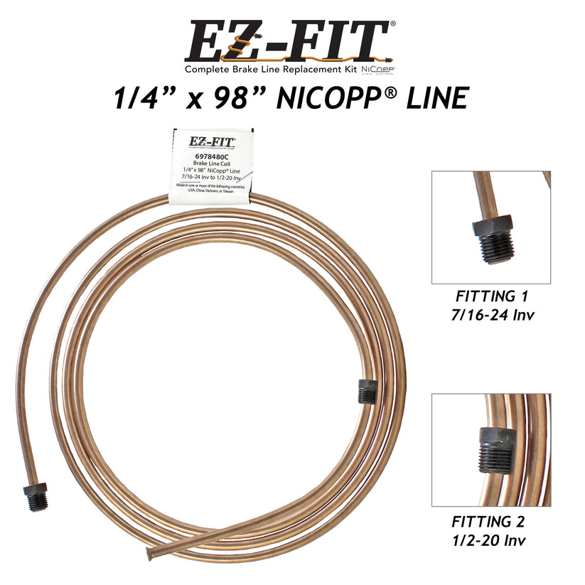 EZ-Fit Nickel Copper Brake Line - 1/4" x 98", (7/16-24 I)(1/2-20 I)