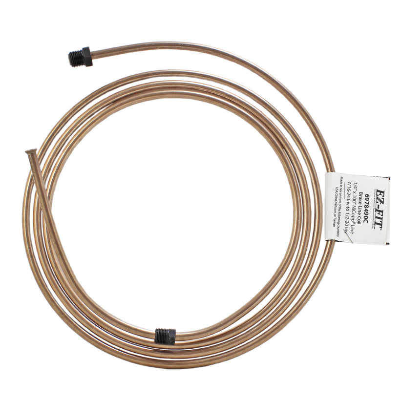 EZ-Fit Nickel Copper Brake Line - 1/4" x 100", (7/16-24 I)(1/2-20 I)