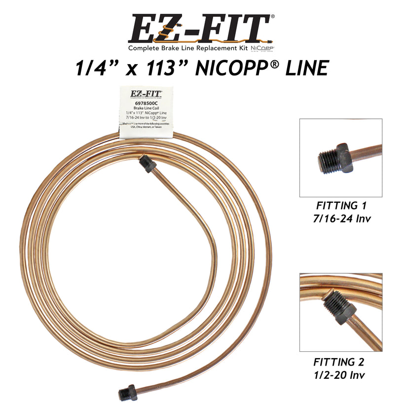 EZ-Fit NiCopp Brake Line 1/4" x 113" – Pre-Flared 7/16-24 I & 1/2-20 I