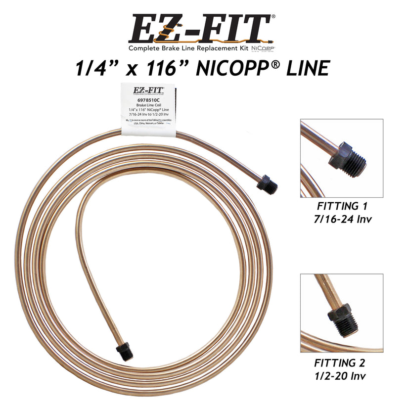 EZ-Fit NiCopp Brake Line 1/4" x 116" – Pre-Flared 7/16-24 I & 1/2-20 I