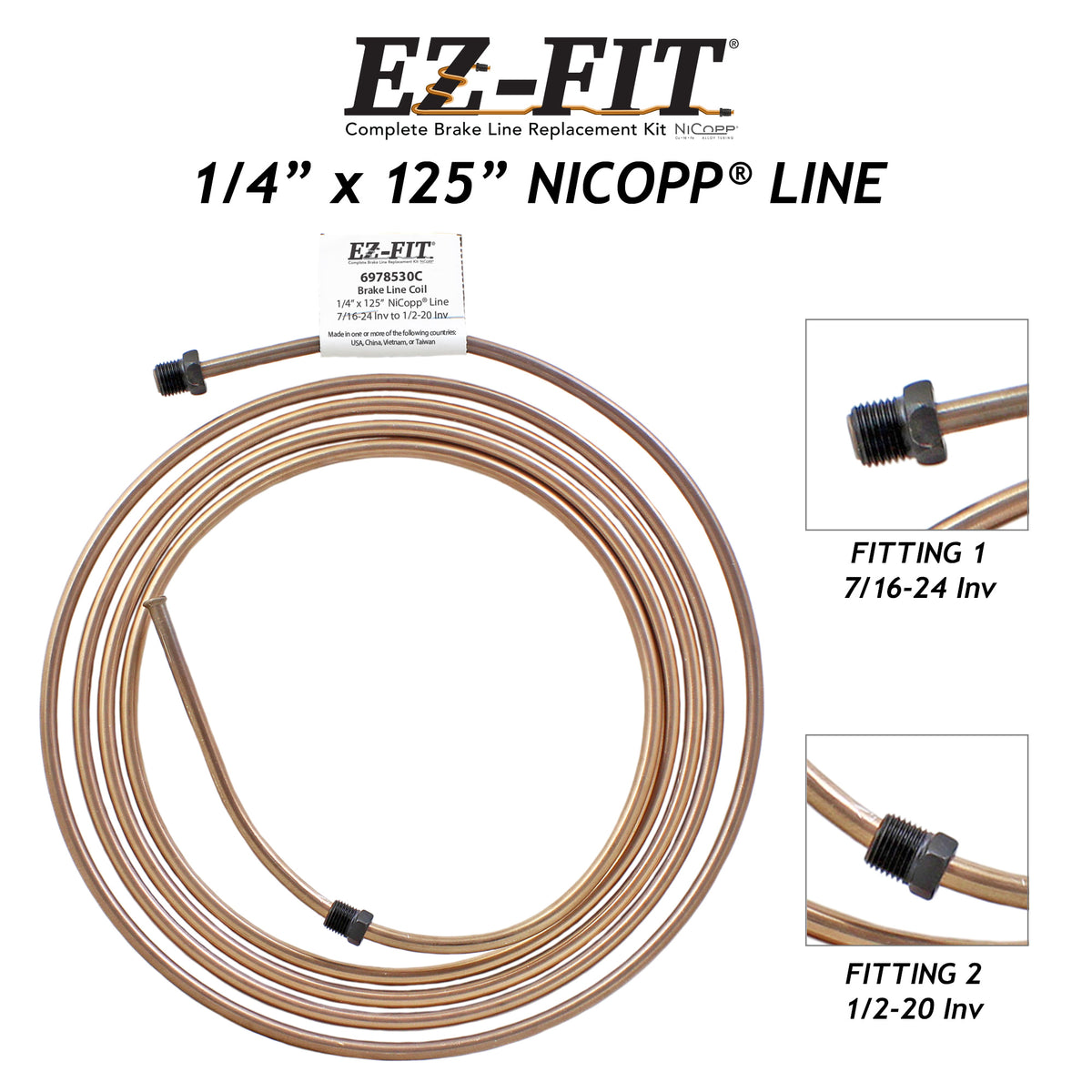 EZ-Fit NiCopp Brake Line 1/4" x 125" – Pre-Flared 7/16-24 I & 1/2-20 I