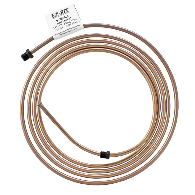 EZ-Fit Nickel Copper Brake Line - 1/4" x 125", (7/16-24 I)(1/2-20 I)