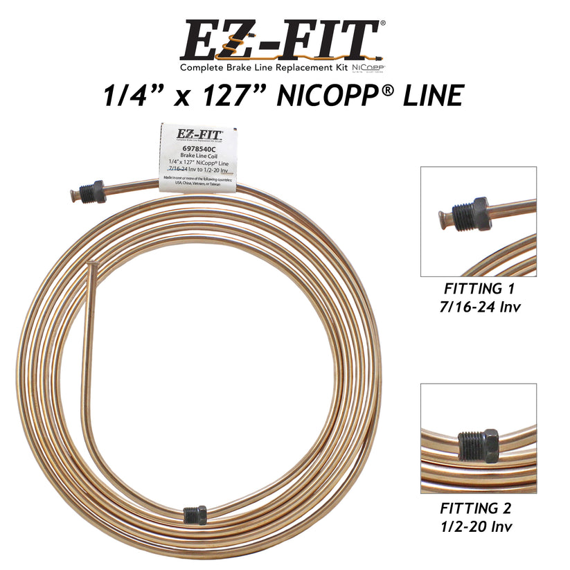 EZ-Fit NiCopp Brake Line 1/4" x 127" – Pre-Flared 7/16-24 I & 1/2-20 I