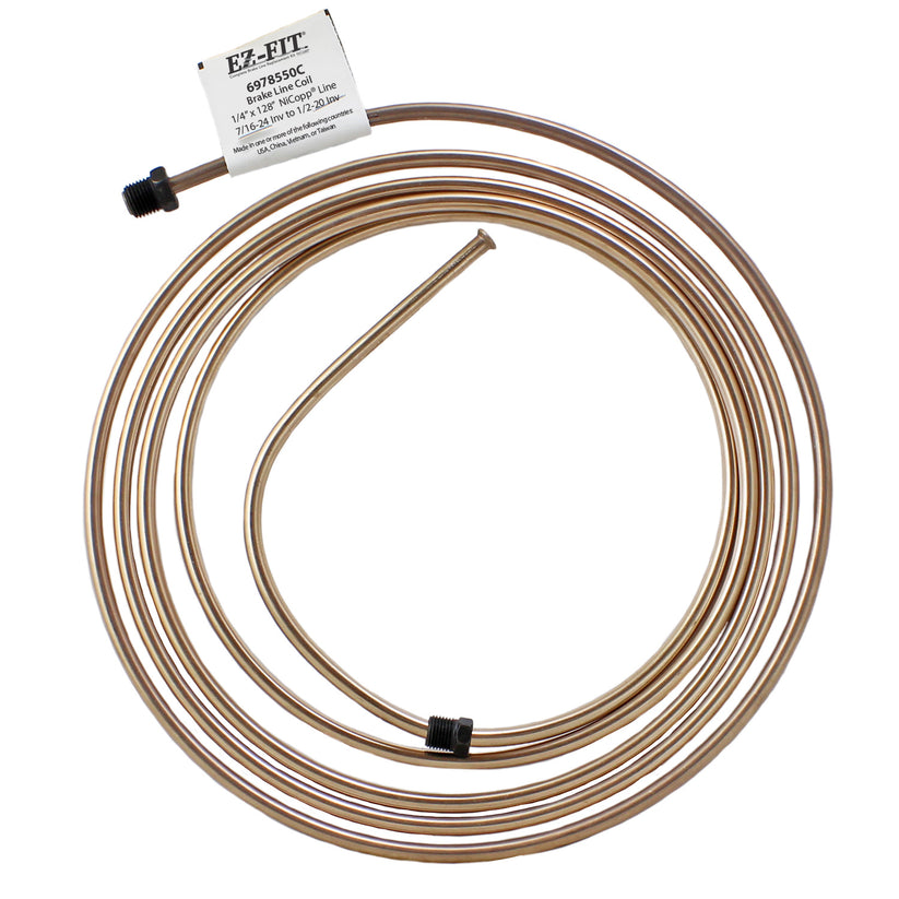 EZ-Fit Nickel Copper Brake Line - 1/4" x 128", (7/16-24 I)(1/2-20 I)