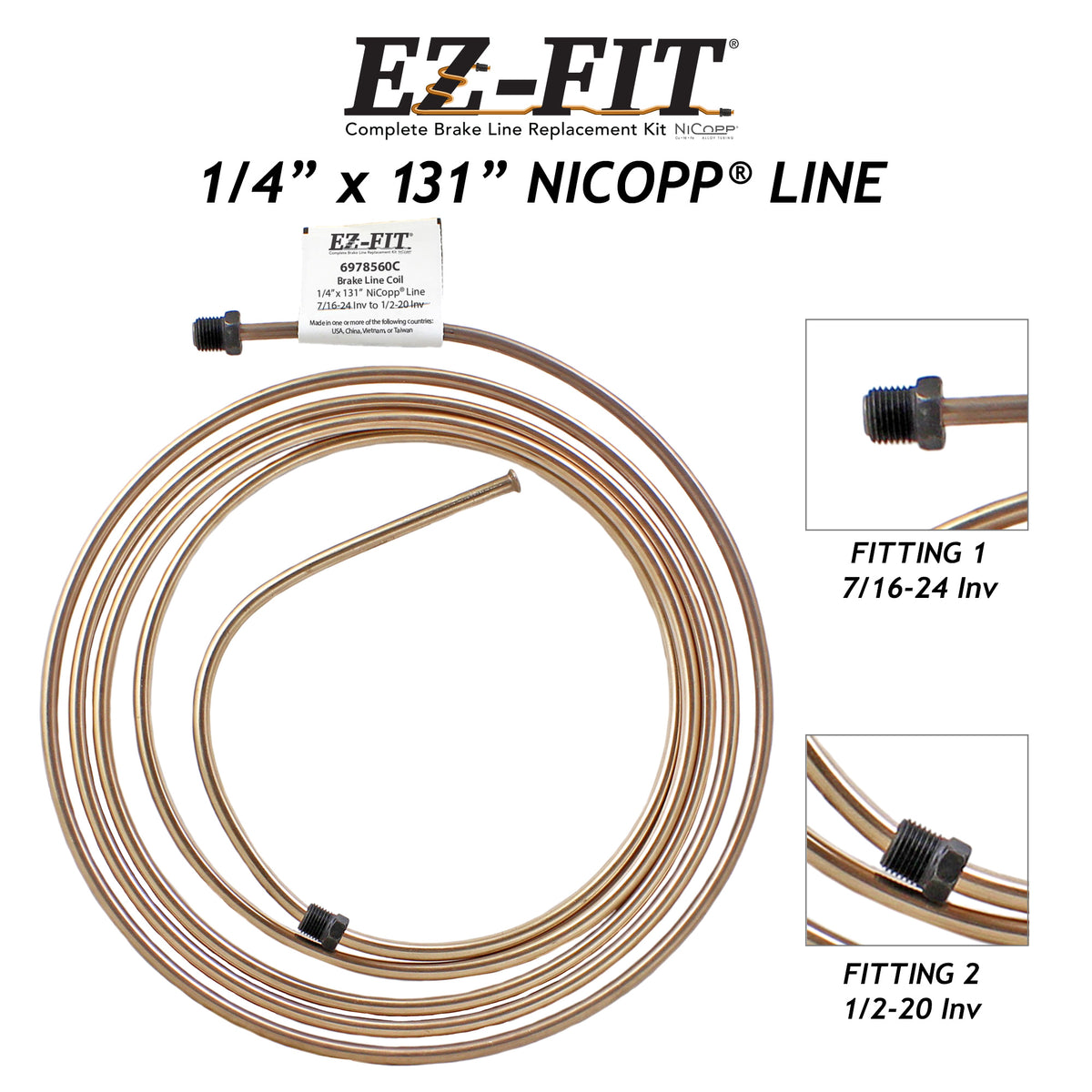EZ-Fit NiCopp Brake Line 1/4" x 131" – Pre-Flared 7/16-24 I & 1/2-20 I