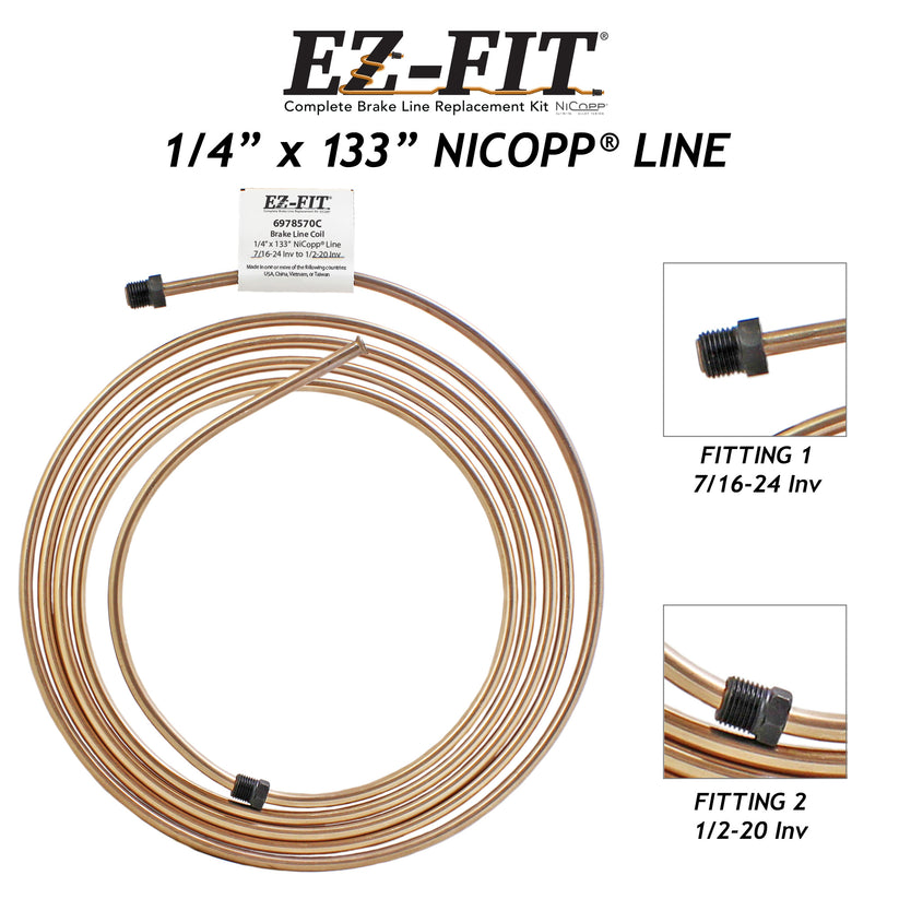 EZ-Fit Nickel Copper Brake Line - 1/4" x 133", (7/16-24 I)(1/2-20 I)