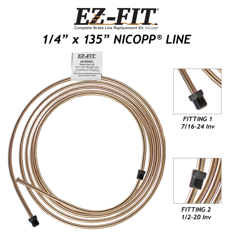 EZ-Fit NiCopp Brake Line 1/4" x 135" – Pre-Flared 7/16-24 I & 1/2-20 I