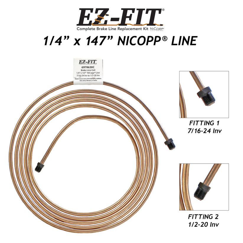 EZ-Fit NiCopp Brake Line 1/4" x 147" – Pre-Flared 7/16-24 I & 1/2-20 I