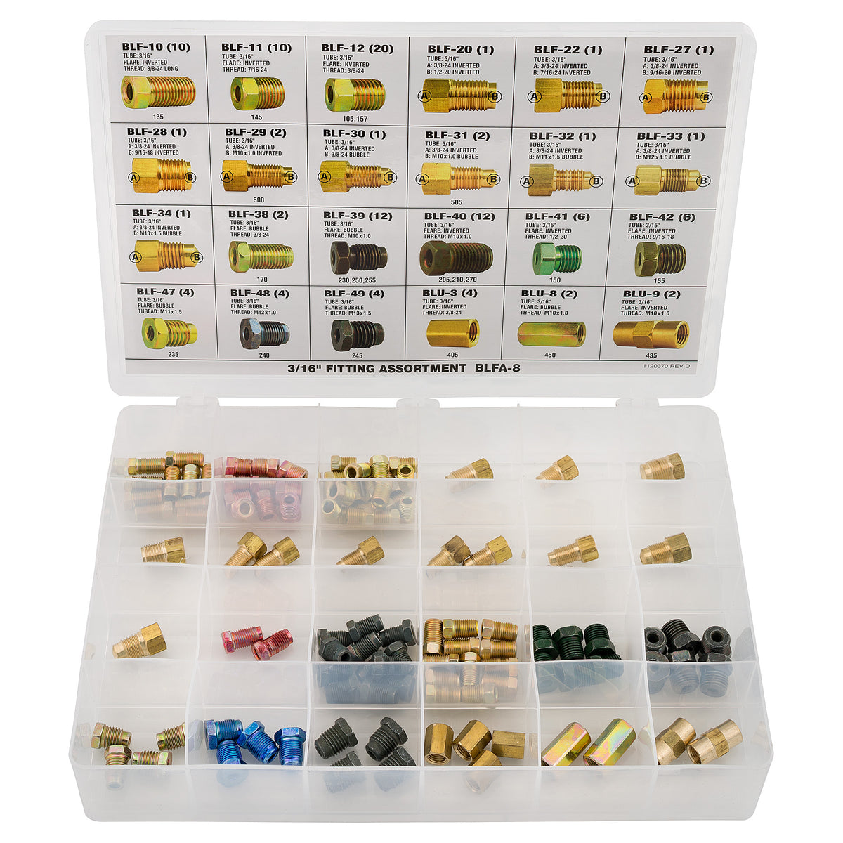3/16" Tube Nut, Union, Adapter Fitting Assortment, 24 SKU, BLFA-8