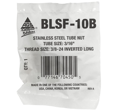 Tube Nut, Long, Stainless Steel, 3/16