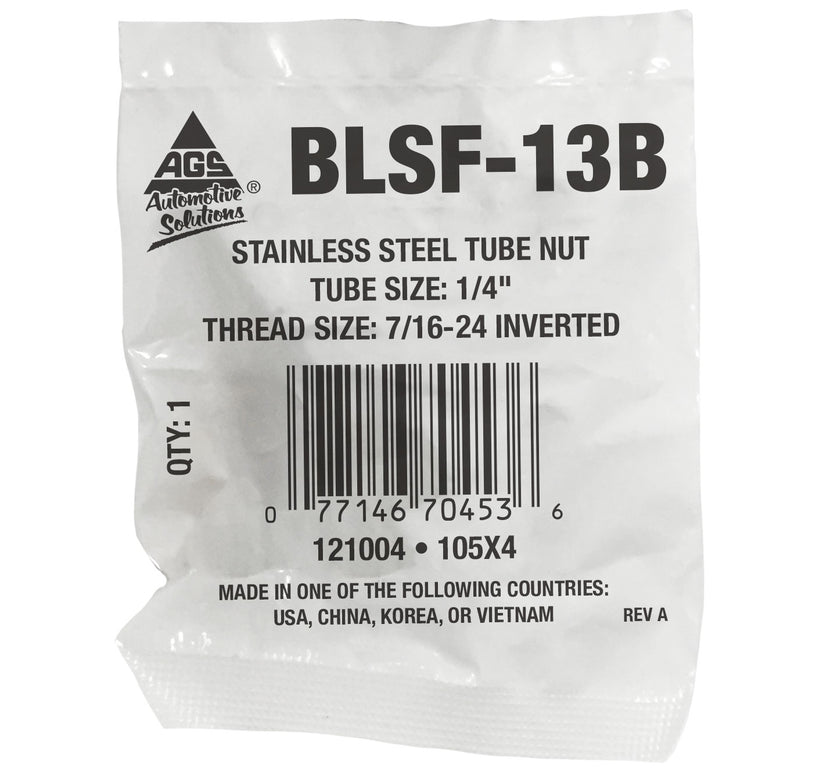 Stainless Steel Tube Nut 1/4" (7/16-24 Inverted)