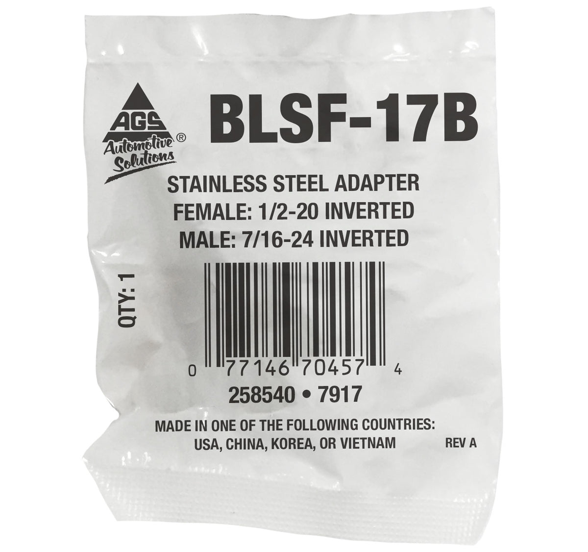 Stainless Steel Brake Line Adapter F(1/2-20 Inverted) × M(7/16-24 Inverted)