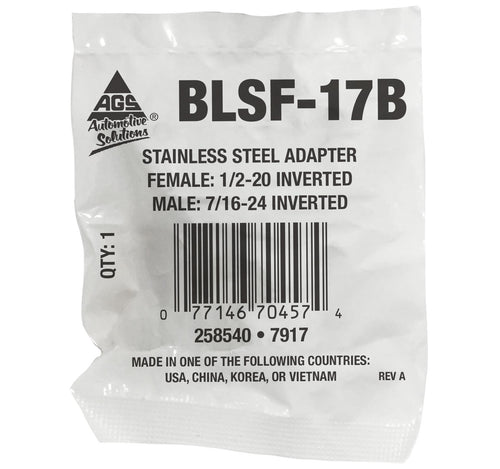 Adapter, Stainless Steel, F(1/2-20 I), M(7/16-24 I)