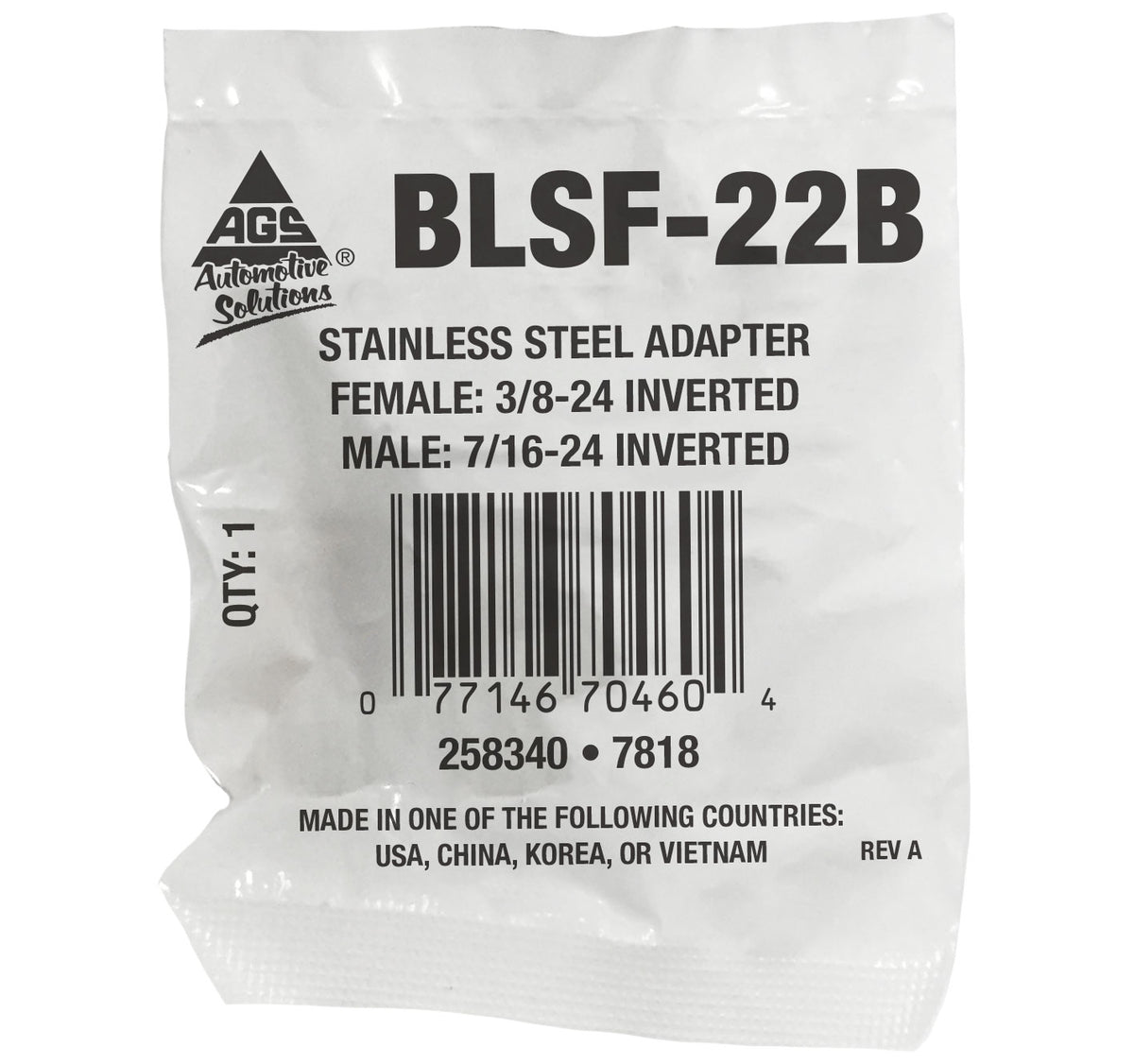 Stainless Steel Brake Line Adapter F(3/8-24 Inverted) × M(7/16-24 Inverted)