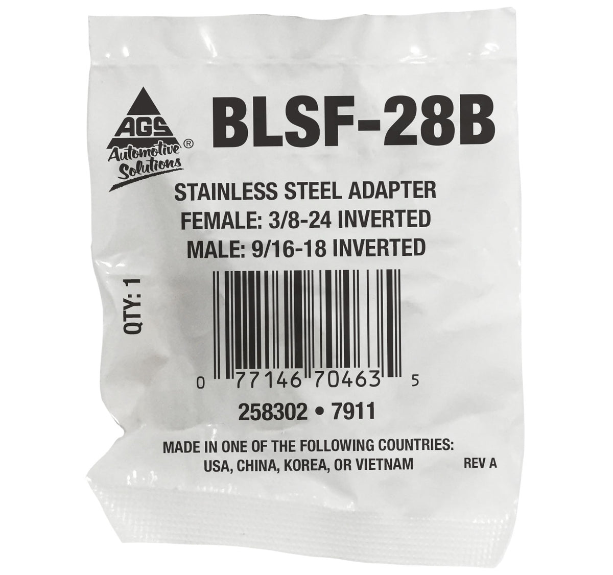 Stainless Steel Brake Line Adapter F(3/8-24 Inverted) × M(9/16-18 Inverted)