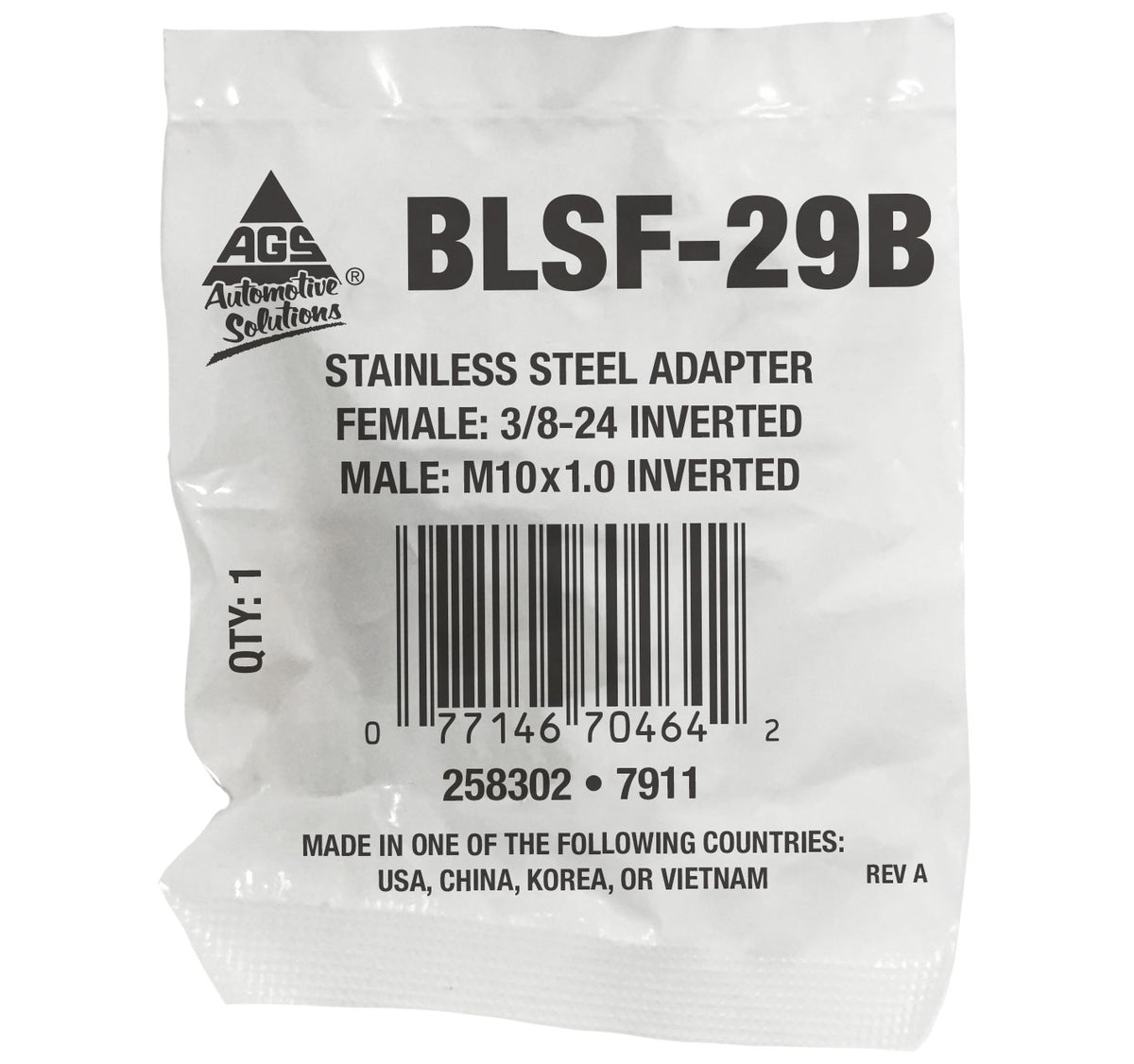 Stainless Steel Brake Line Adapter F(3/8-24 Inverted) × M(M10x1.0 Inverted)