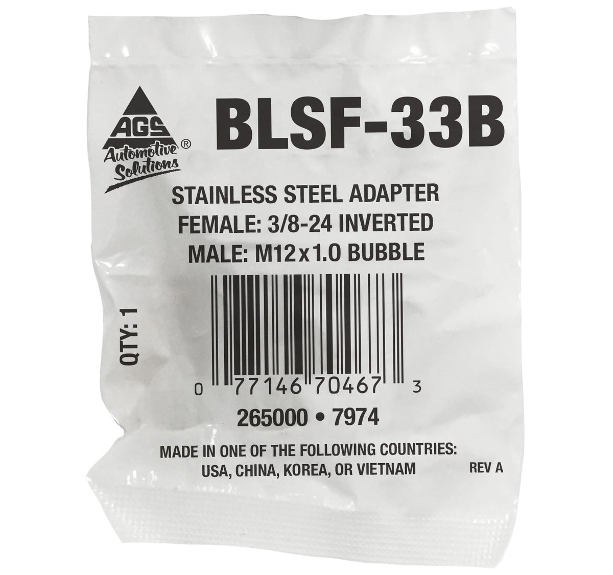 Stainless Steel Brake Line Adapter F(3/8-24 Inverted) × M(M12x1.0 Bubble)