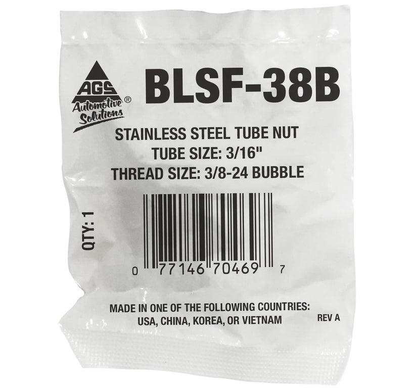 Stainless Steel Tube Nut 3/16" (3/8-24 Bubble)