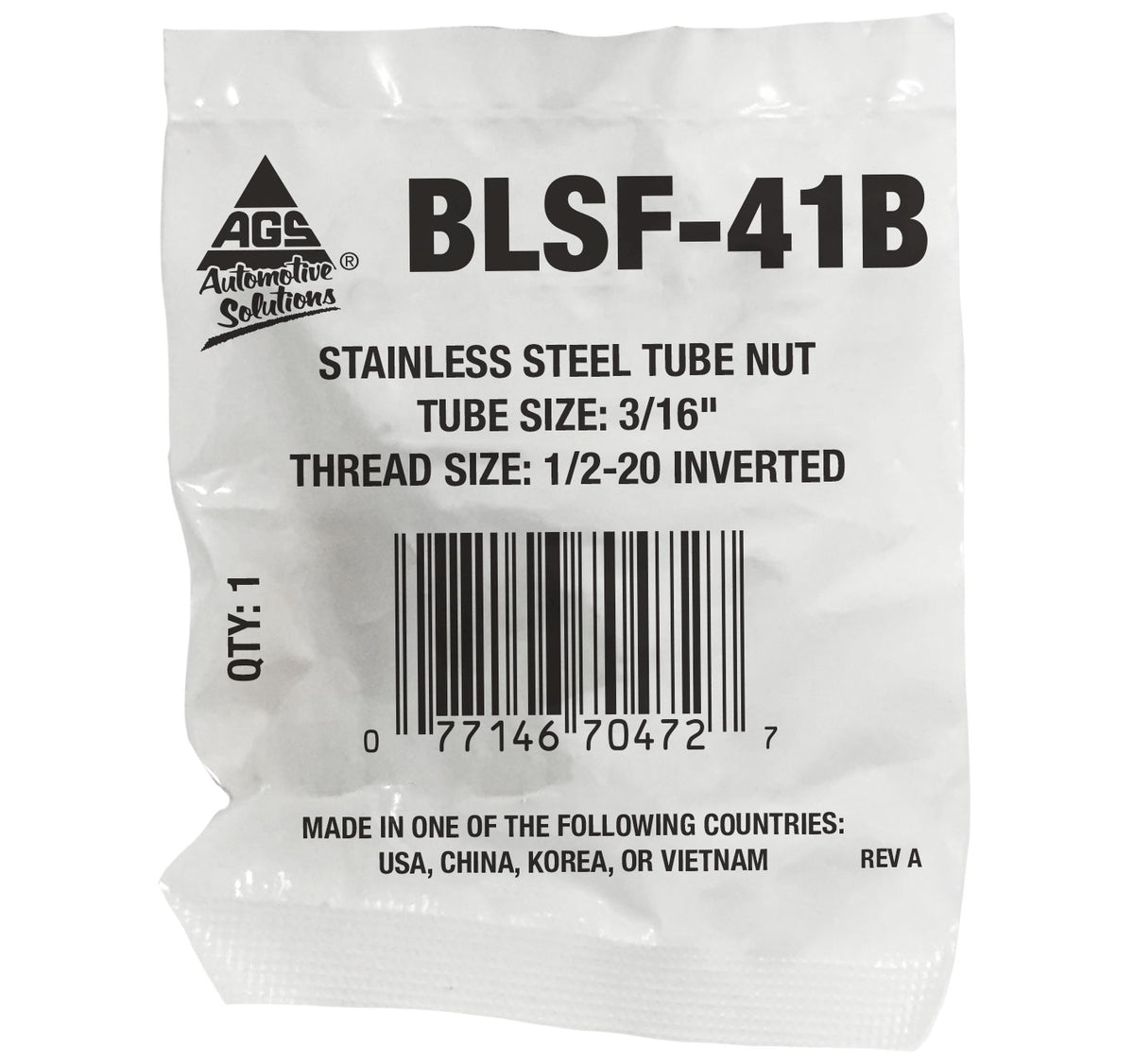 Stainless Steel Tube Nut 3/16" (1/2-20 Inverted)